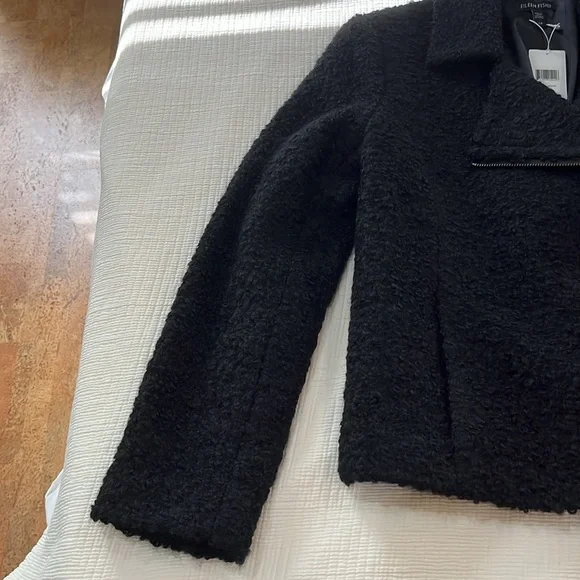 Eileen Fisher Black Curly Alpaca Moto Jacket Small
